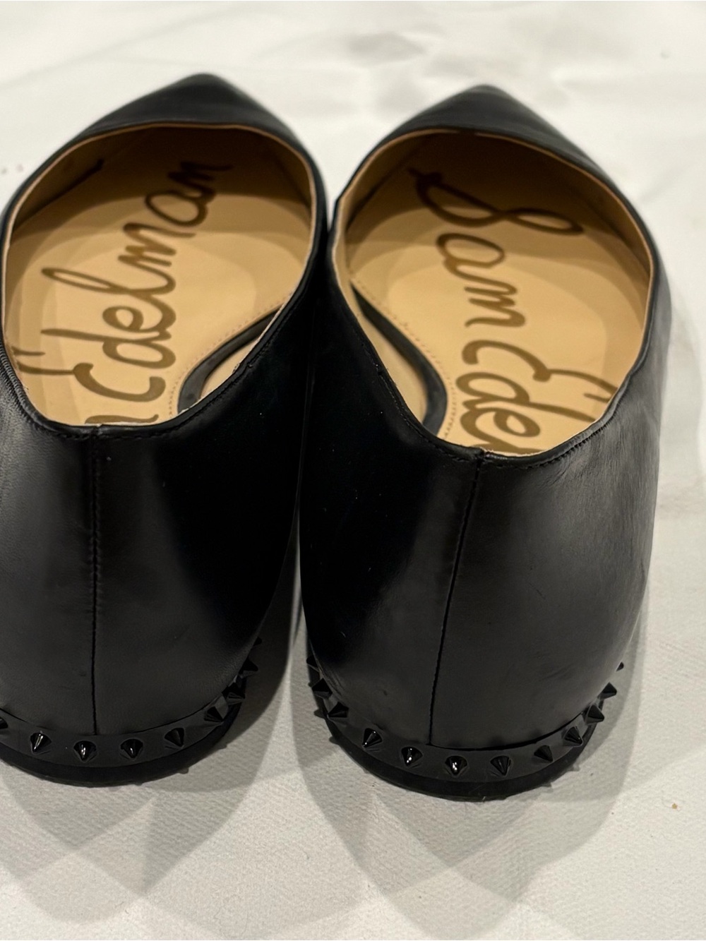 Sam Edelman Reyanne Black Leather Pointy Toe Ballet Flats Studded Heel Size 9 - Picture 4 of 6